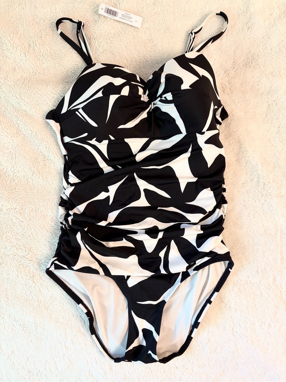 NEW Soma Small Enbliss wireless one piece swimsuit black white leaf print swim
